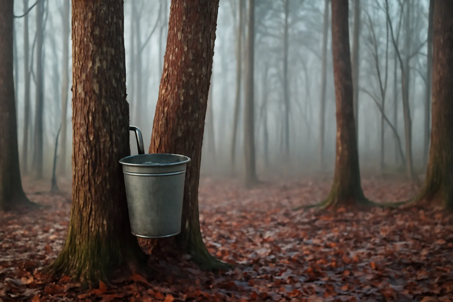 Unmarked sap pail on a red maple in a north Florida sugarbush