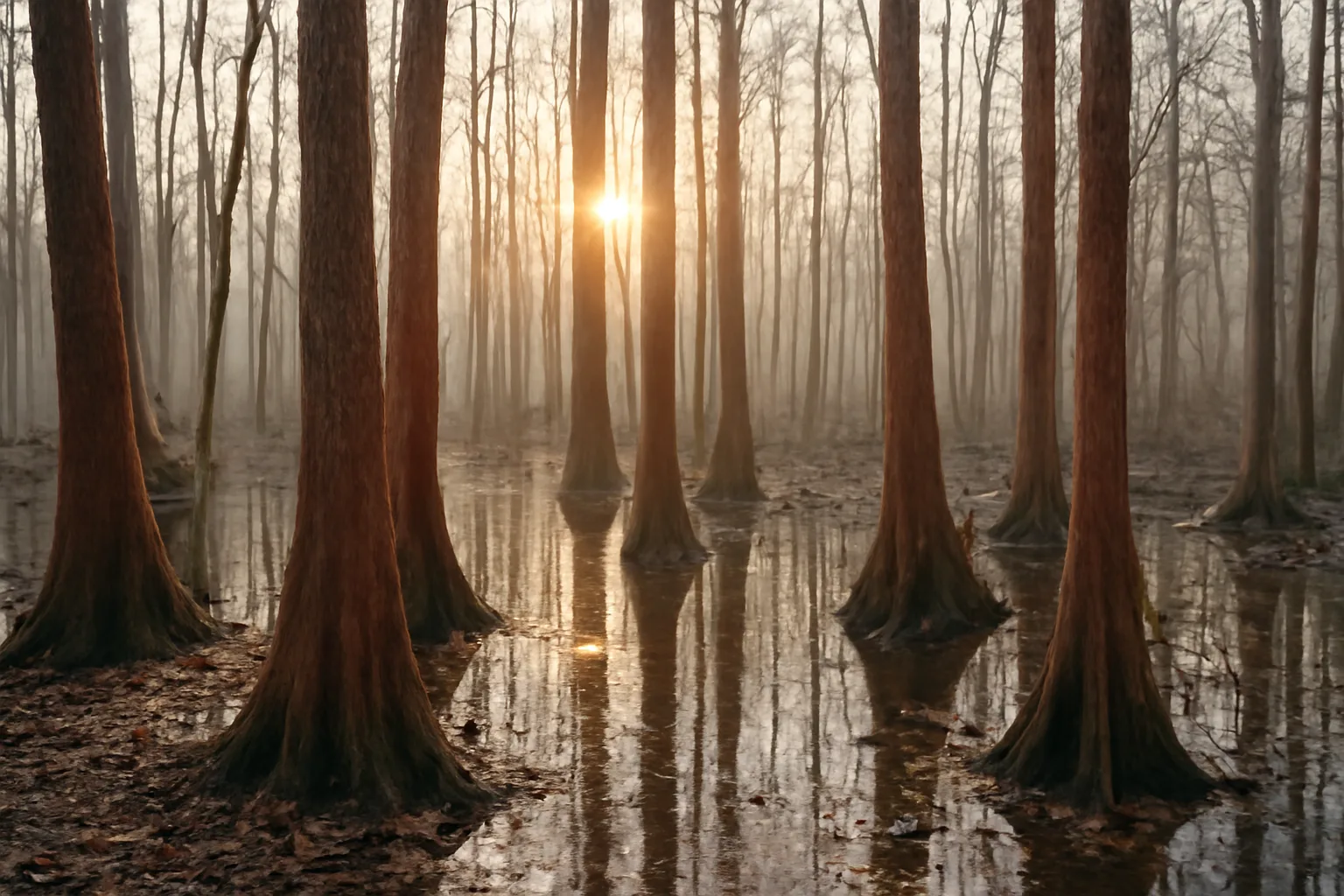 Red maple trunks in a north Florida winter hardwood bottom